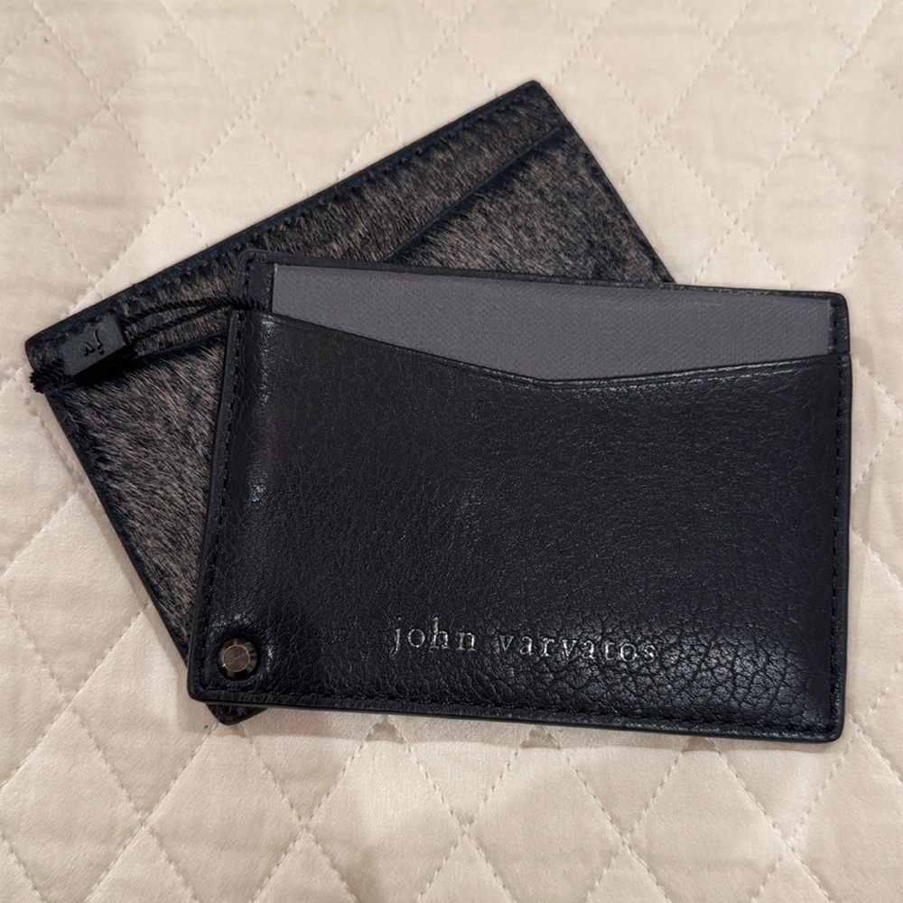 NWT John Varvatos Leather w/ Fur Double Card Case